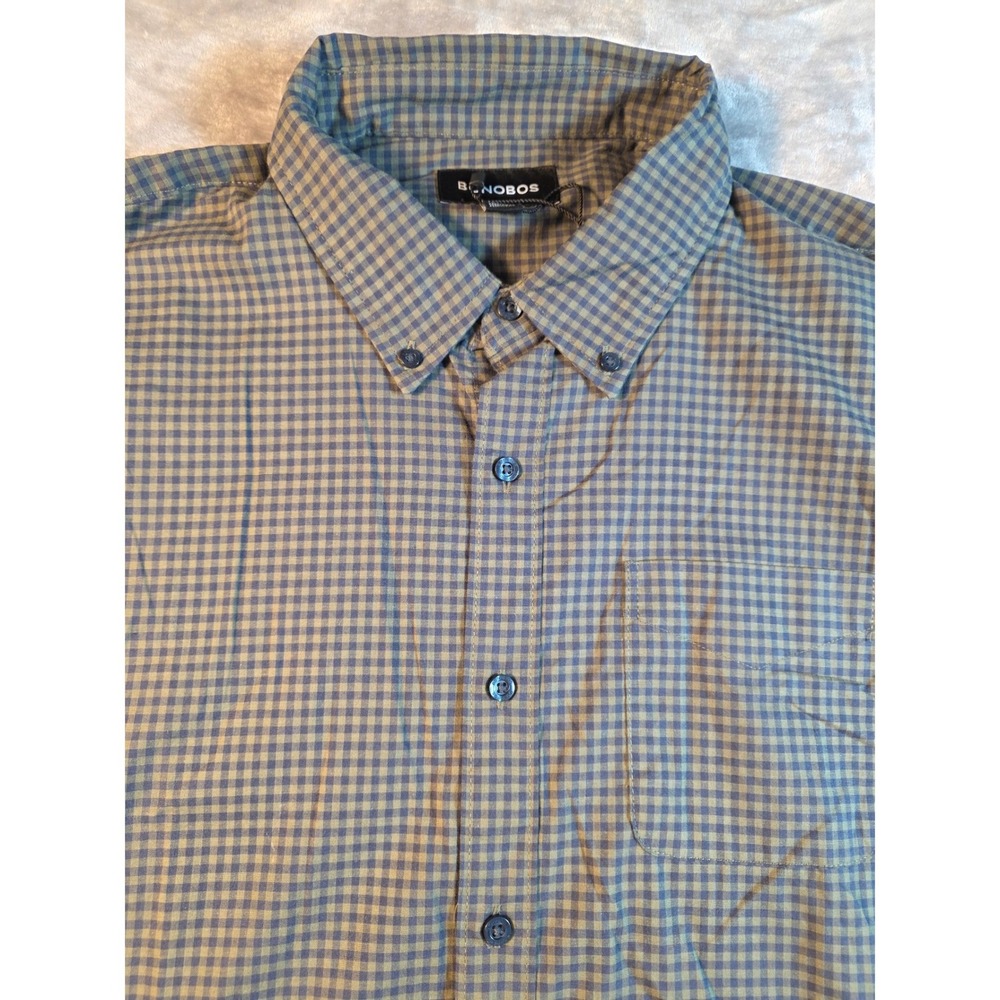 Bonobos Button Down Shirt Men XXL Blue Green Gingham Stretch‎ Long Sleeve NWT